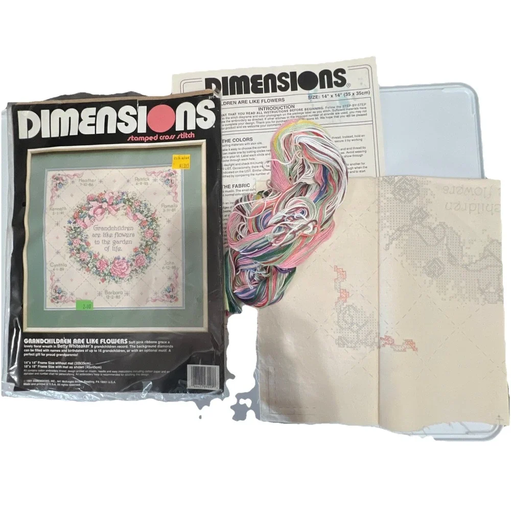 Dimensions Grandchildren Are Like Flowers Stamped Cross Stitch 3117 Vintage 1991